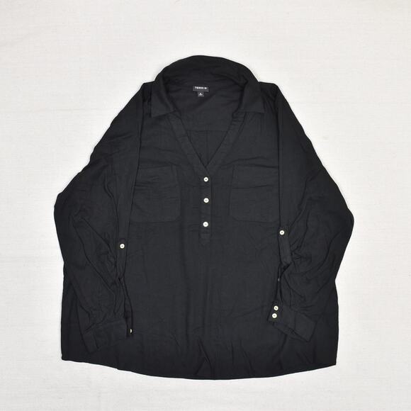 Torrid Women's Blouse V Neck Long Sleeve Solid Polyester Black Plus Size 2 - Picture 2 of 8
